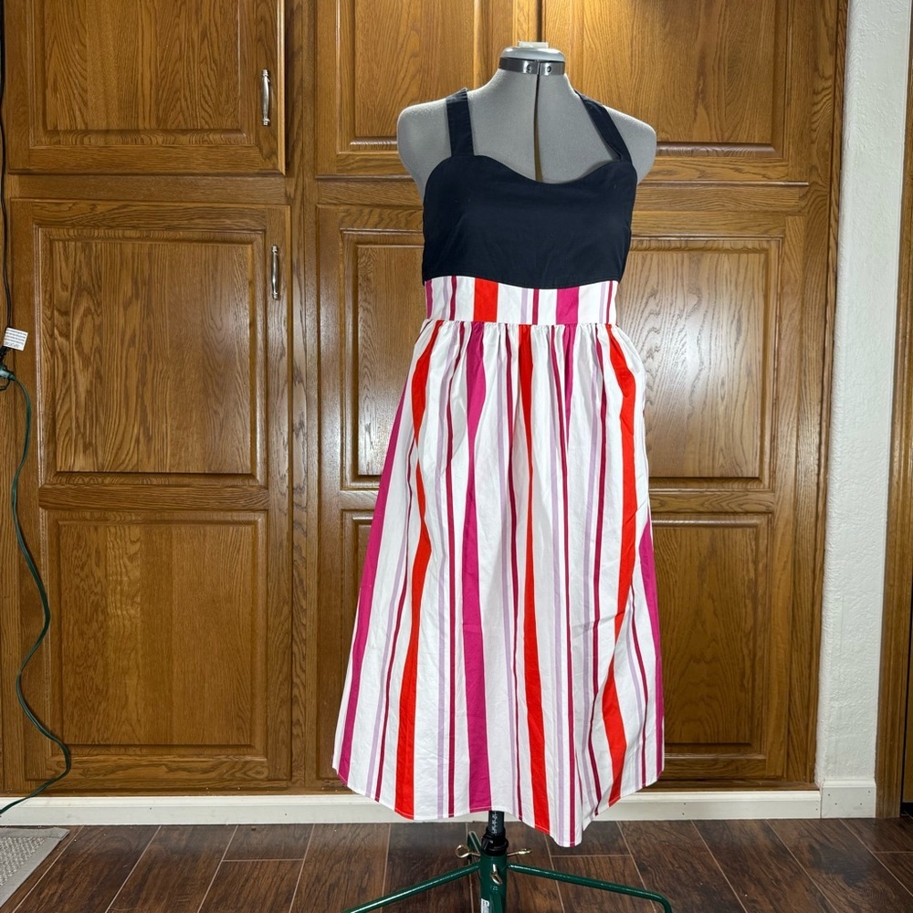Kate Spade New‎ York Black Halter Striped Midi Dress Women’s Size Medium